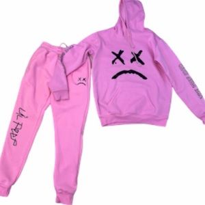 Lil peep Hooded sweater, sweatpants 2 piece pink set